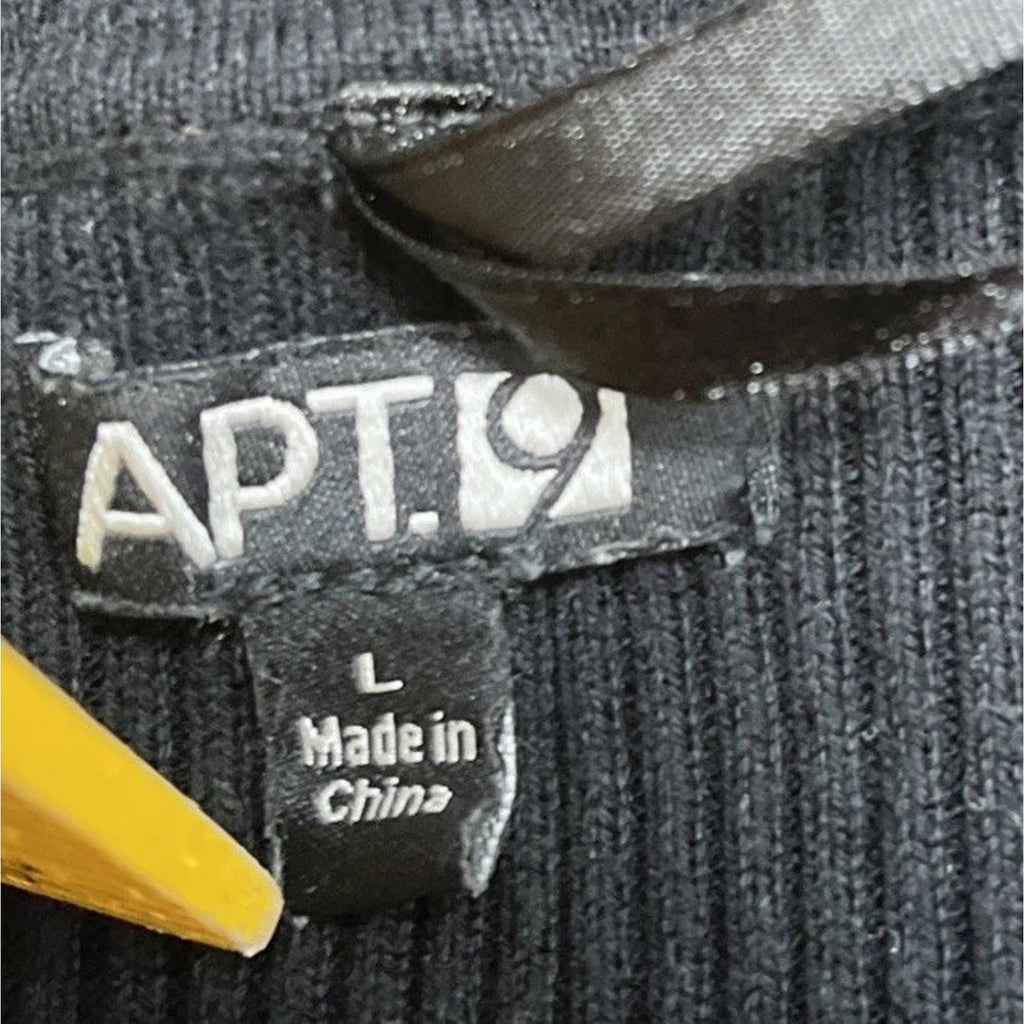 APT 9 SZ L Cotton/Nylon Black Ribbed U-Neck Sweater Thin Pullover