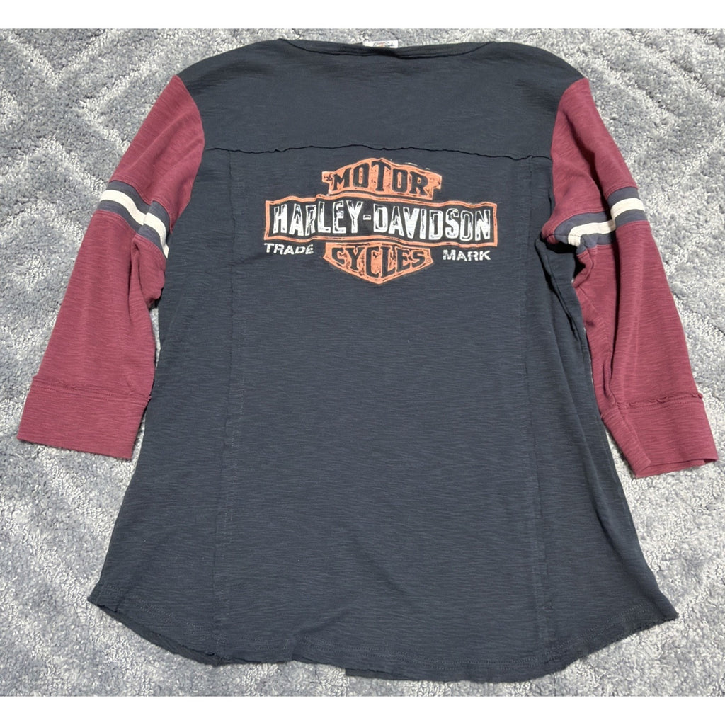 Vintage Y2K Harley Davidson Black Indie Grunge Long Sleeve Biker Shirt XL