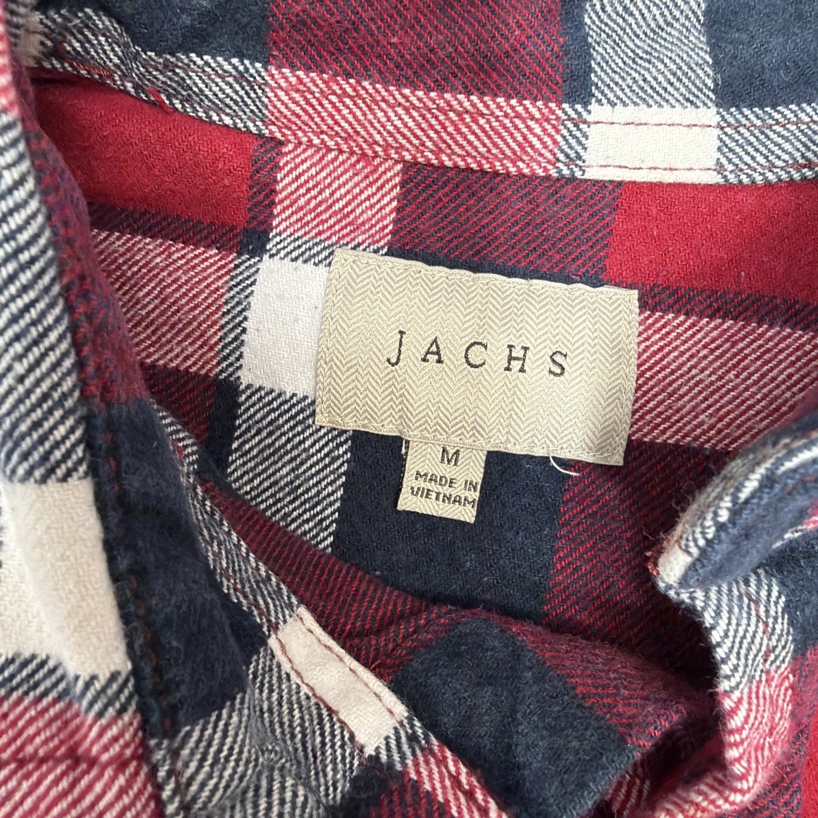 Jachs Shirt Mens Medium Flannel Red Black White Cotton Button Long Sleeve