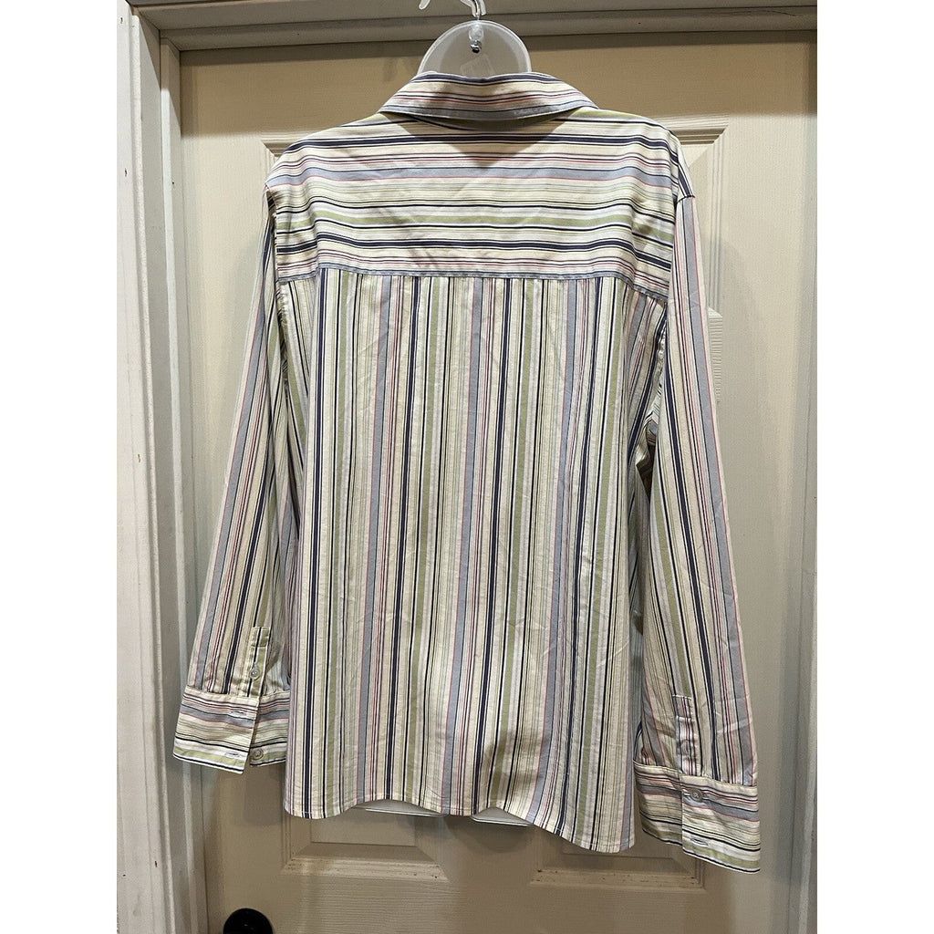 Bill Blass Jeanswear Multi–Blue Green Stripe Button up Women 1X Stretch Vintage