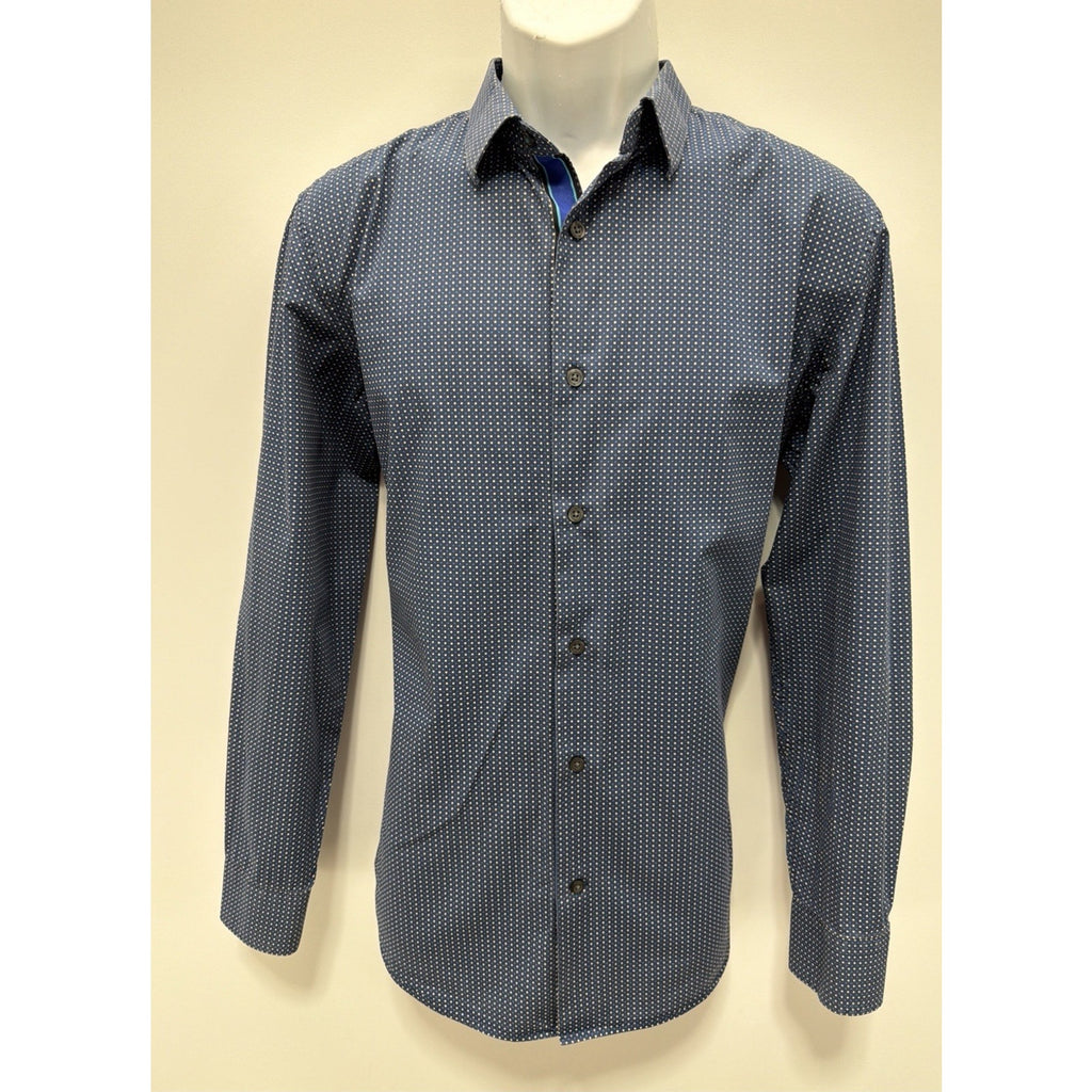 Banana Republic Sz Medium Blue Geo Slim Fit Long Sleeve Shirt Stretch EUC