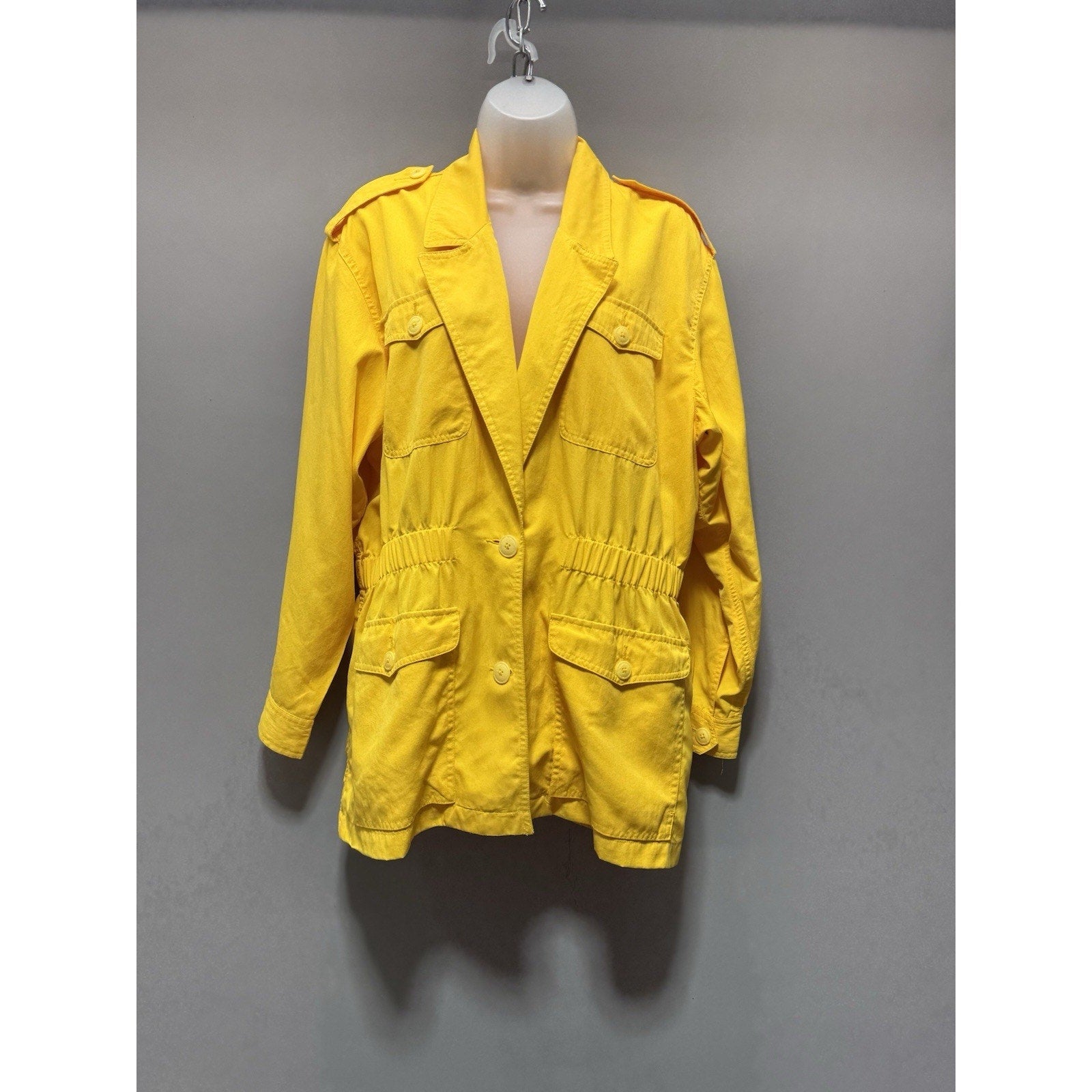 Vtg Liz Sport Petite Yellow Utility Jacket Women L Lightweight Safari Military
