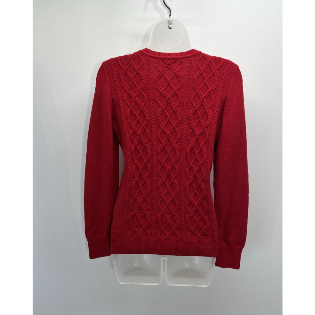 Talbots Red Lambswool Nylon Fisherman Sweater Womens XS Preppy Long Sleeve