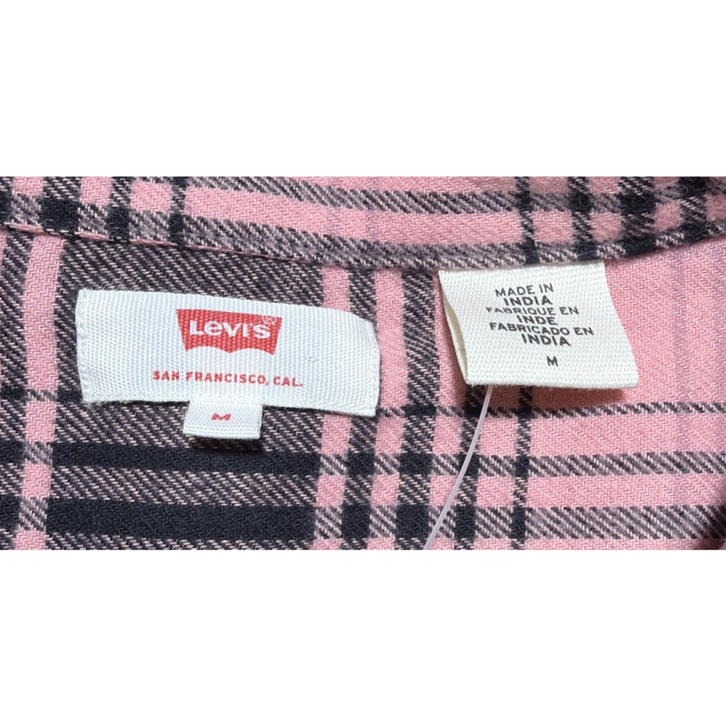 Levi's Women's M Pink Black Oversized Flannel Button Up Long Sleeve Shirt NWT