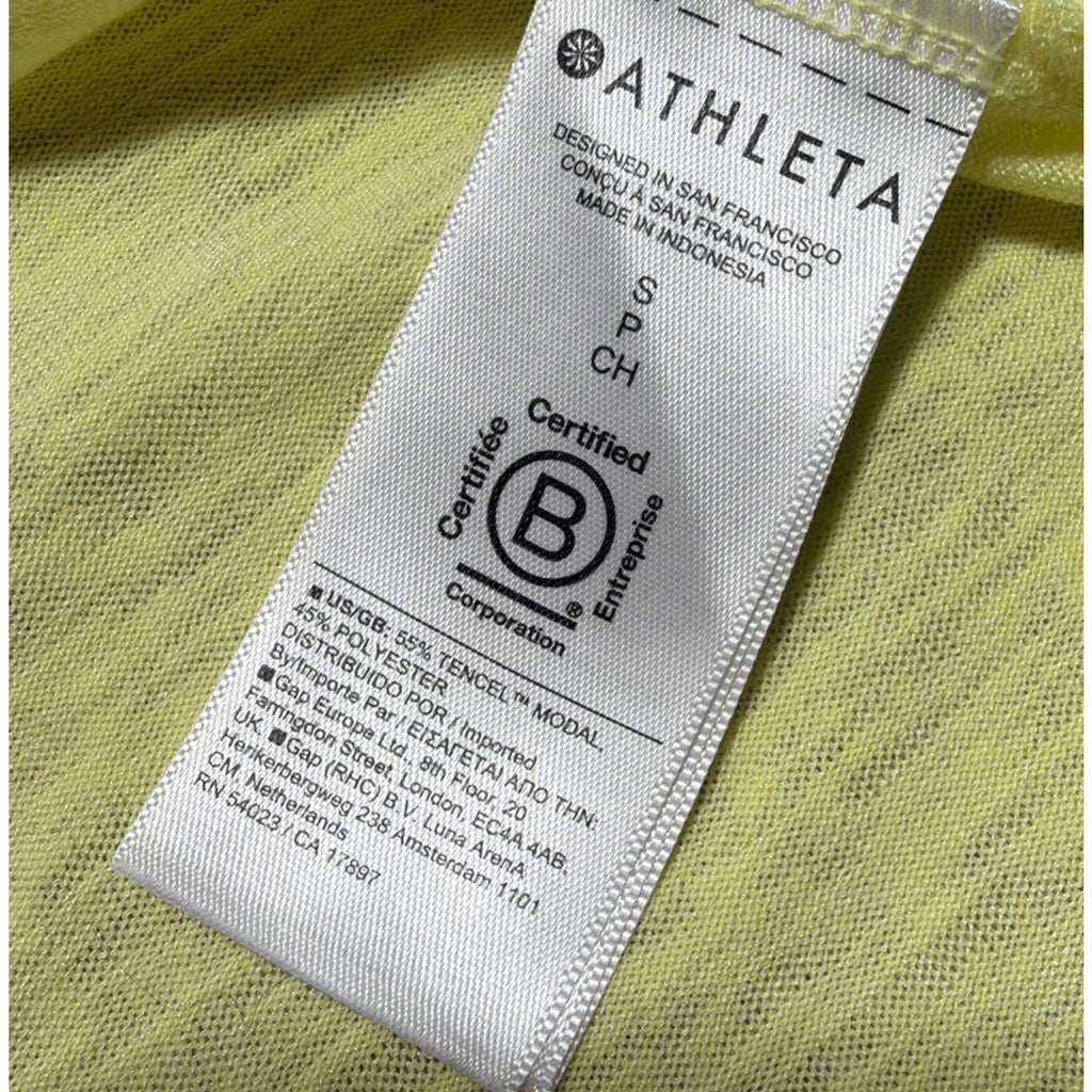 Athleta Breezy Scoop V-Neck Tee T-Shirt S Yellow Soft Short Sleeve Long NWOT