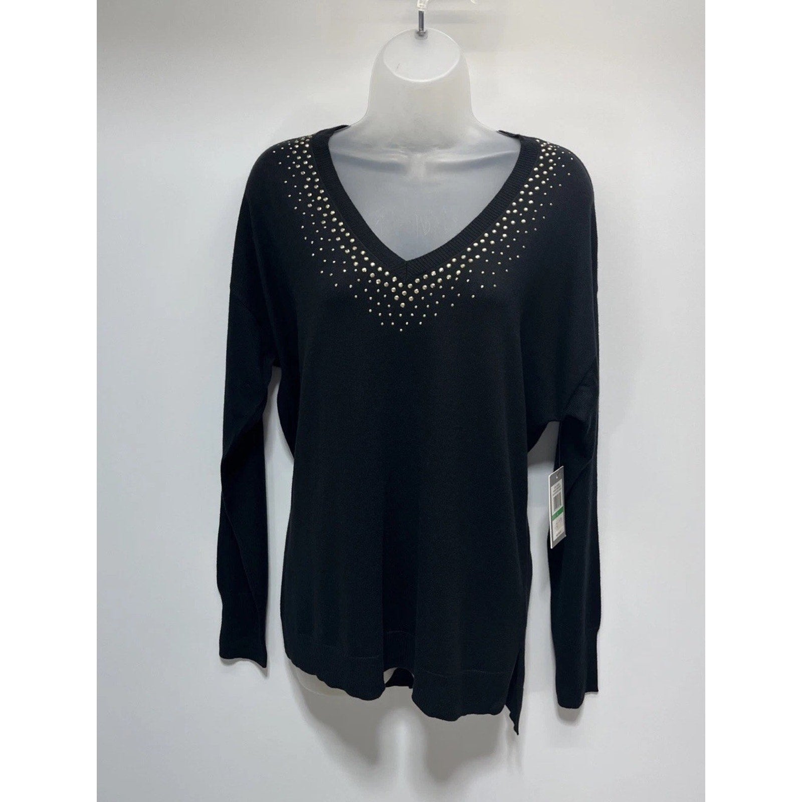 Women's Chaus Black Lightweight Sweater w/ Gold Studs detailing - Size L NWT