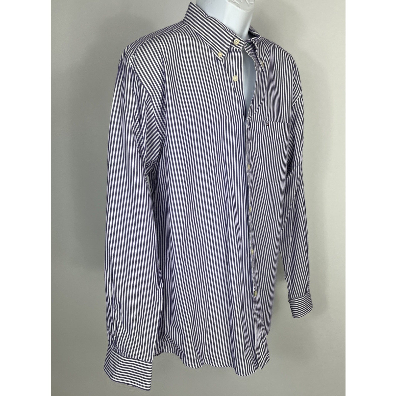 Tommy Hilfiger Academy Poplin Mens Long Sleeve Purple Striped Shirt Large