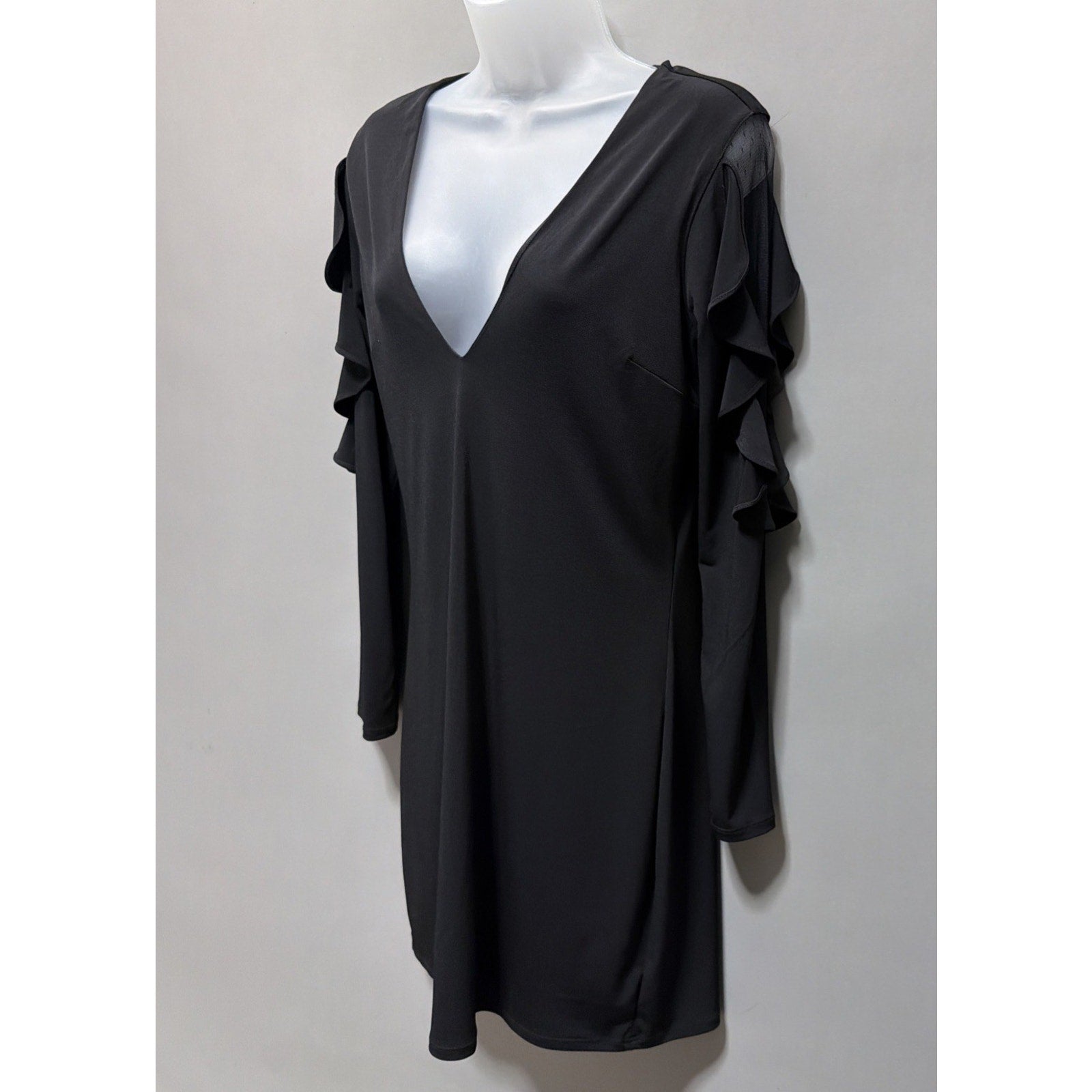 Express Ruffle Sleeve Mini Sheath Lined Black Dress Size M