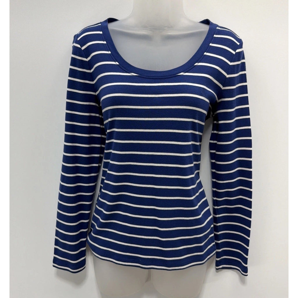 Lauren Ralph Lauren Womens Top Size L Blue Striped Knit Shirt Long Sleeve