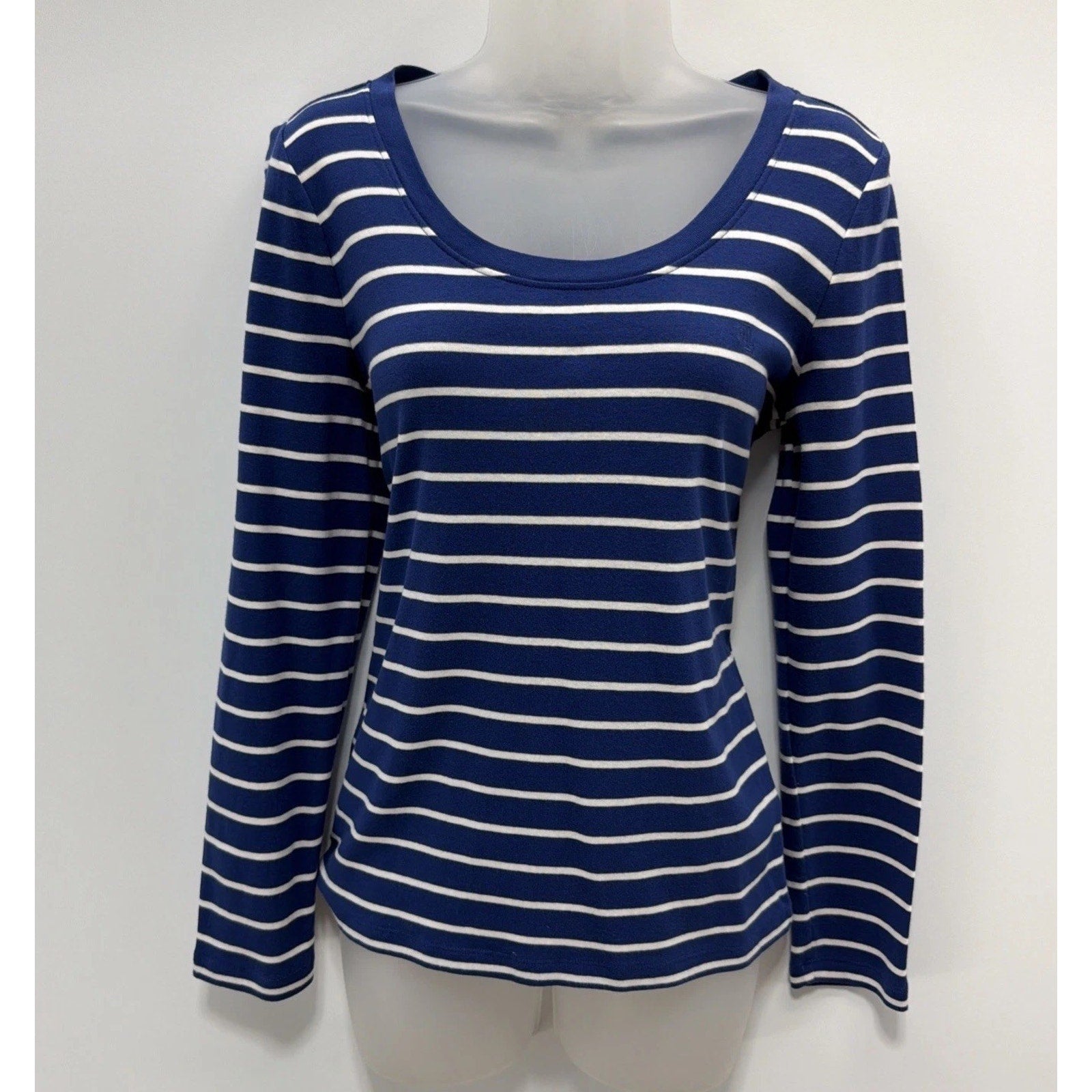 Lauren Ralph Lauren Womens Top Size L Blue Striped Knit Shirt Long Sleeve