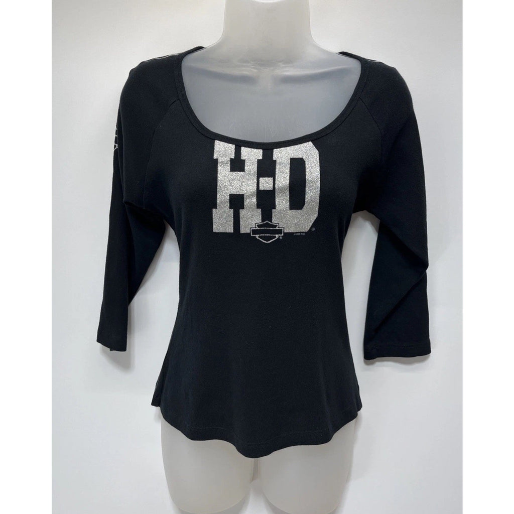 Vtg HARLEY DAVIDSON Top Size M Black Silver Metallic St Charles MO 2005 Made USA