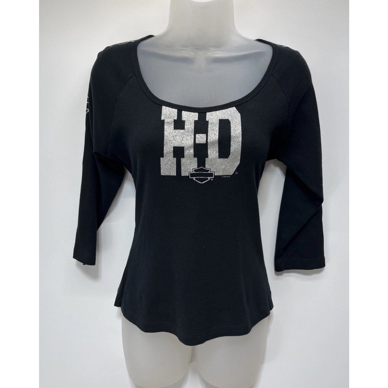 Vtg HARLEY DAVIDSON Top Size M Black Silver Metallic St Charles MO 2005 Made USA