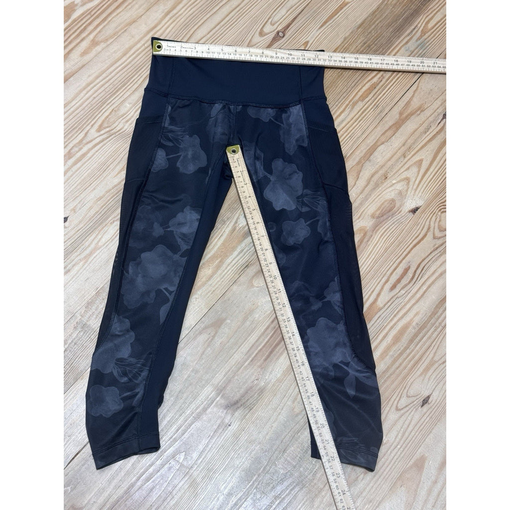 Lululemon Seek The Heat Crop 22” Black Inky Floral Soot Mesh Size 6 Leggings