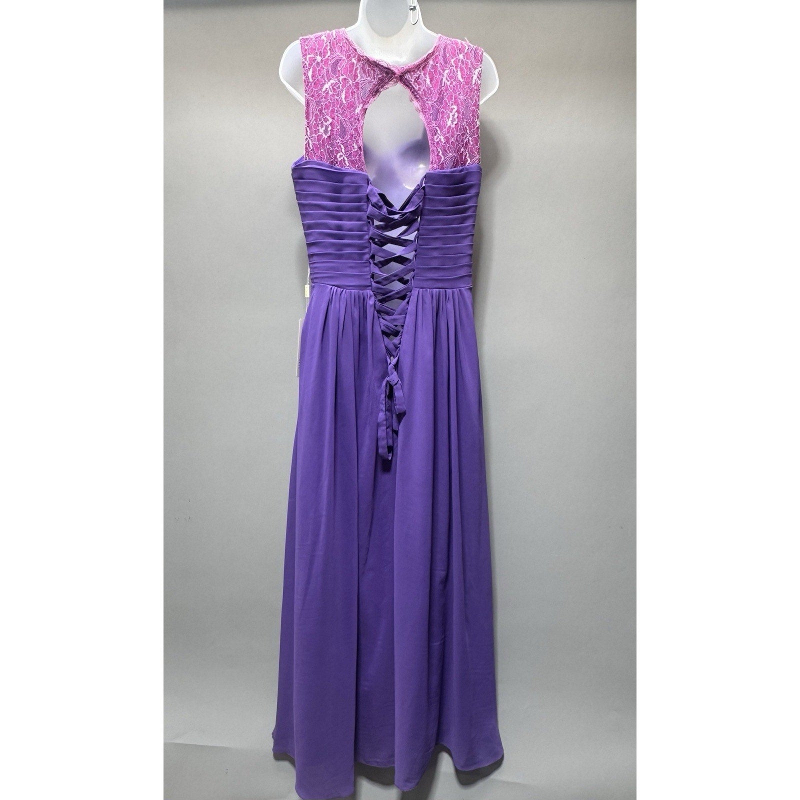 AZDRESS Purple Prom Dress Lace Back Chiffon Formal Evening Gown Maxi NWT Large