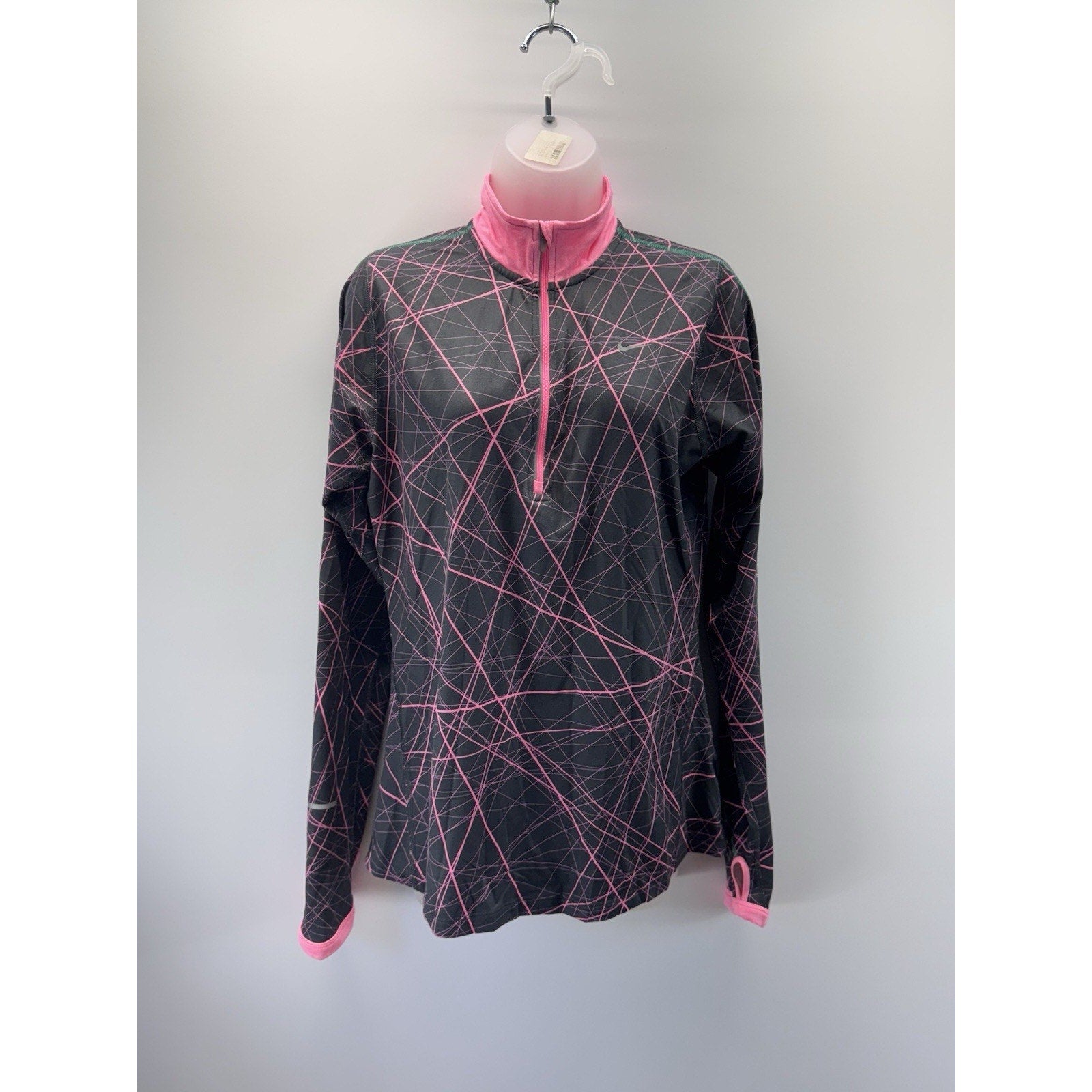 Nike Running Thumbholes Fitted Dri Fit 1/4 Zip Pullover Women’s Size M Gray Pink