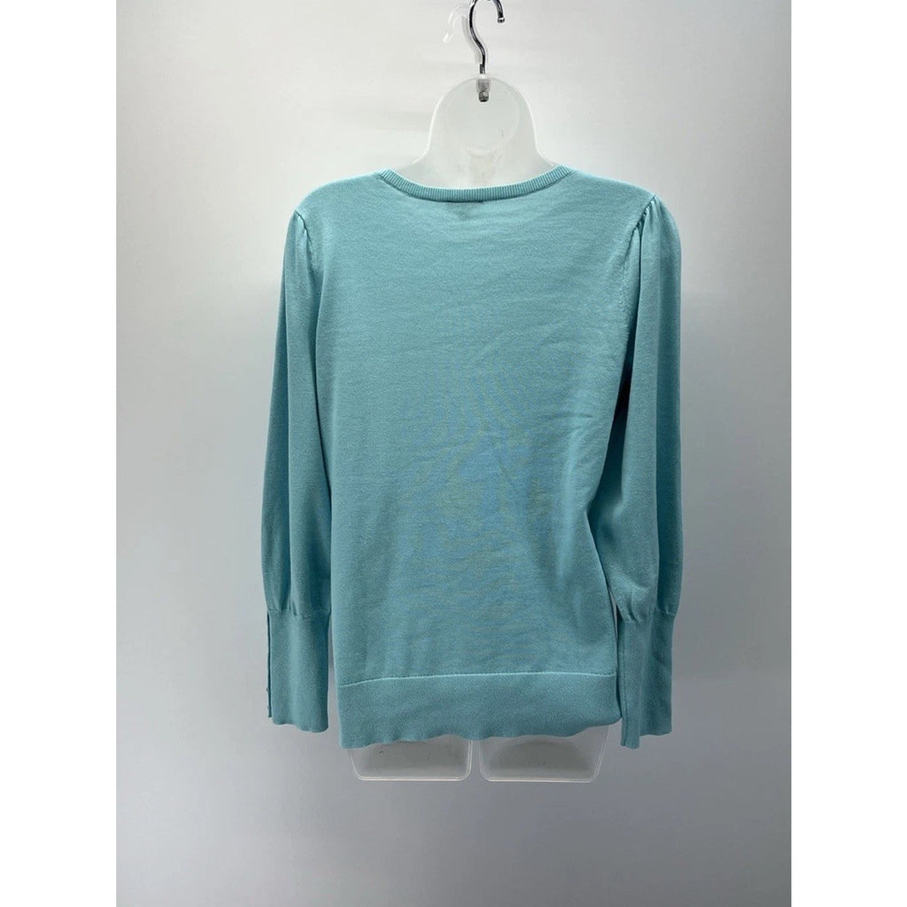 Talbots Sweater Blue Cotton Pearl Buttons Preppy Size Medium