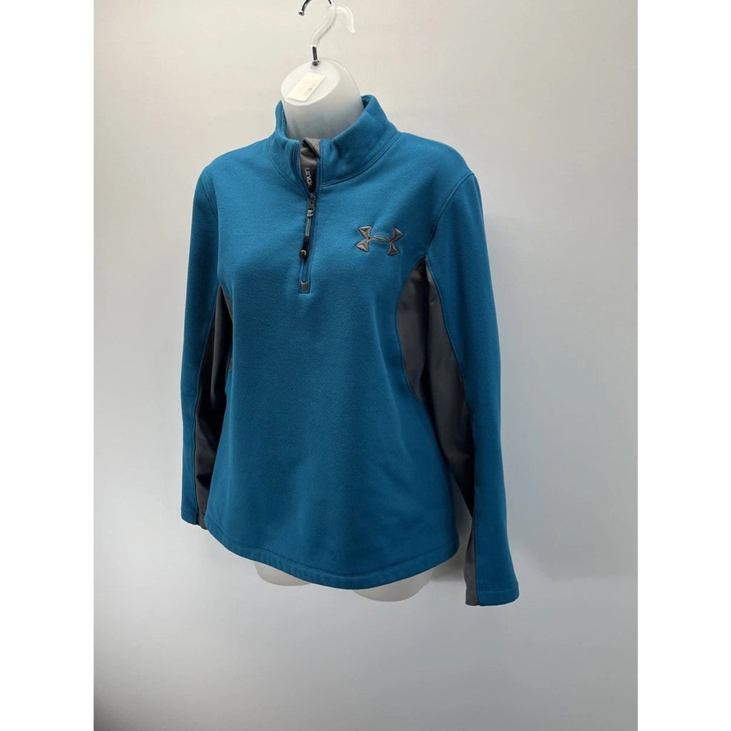 UNDER ARMOUR Teal and Gray Fleece Lined Semi Fitted Quarter Zip Size S