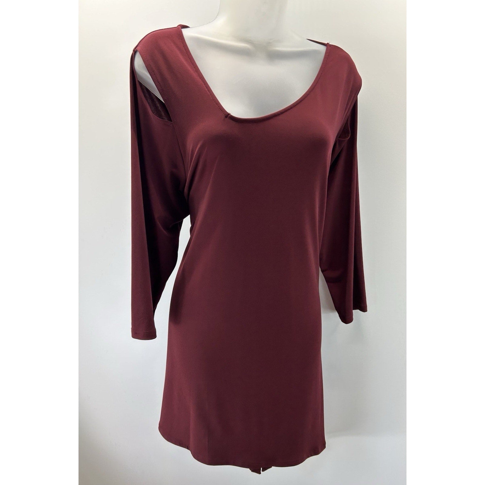 ALFANI SZ 2X Burgundy Split Sleeves Off Shoulder Sheath Midi Dress LAYERED.