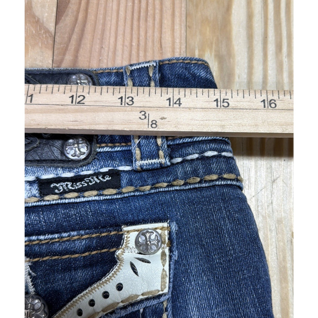 Miss Me JPW5120 Bootcut Jeans 28x33 Y2K White Leather Flap Pocket Tall