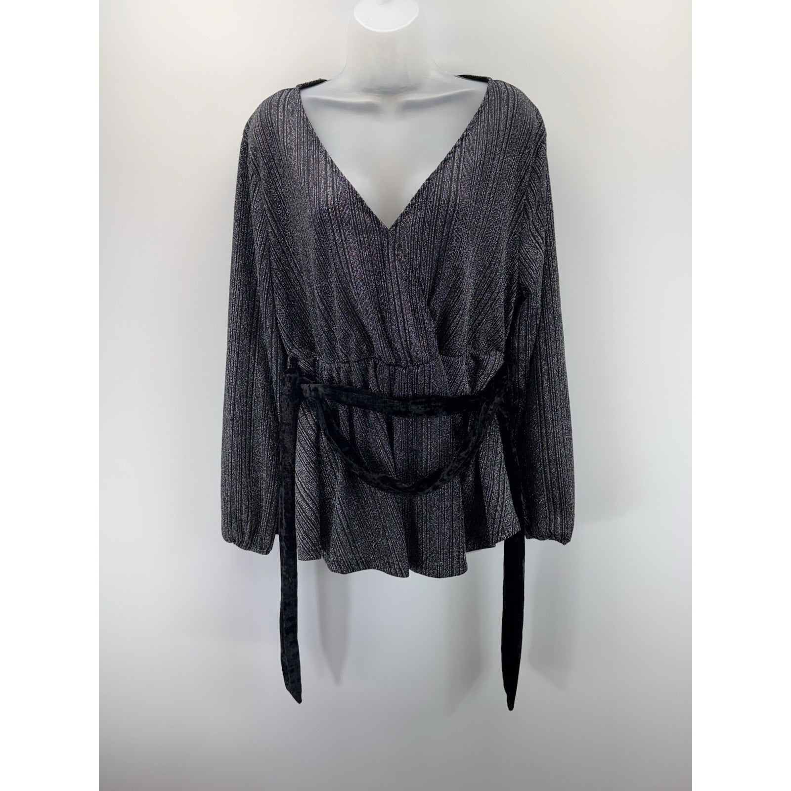 Bloomchic Shimmer Silver Black Elastic Waist Top Valour Belt Women’s Size 12