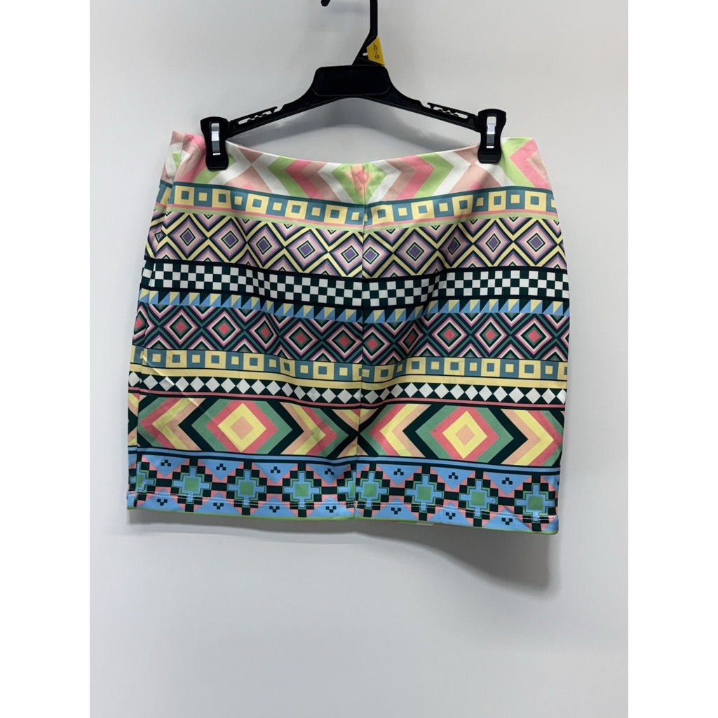 “Here For The Party”Aztec Print Zip Front Mini Skirt multi Color Women’s M