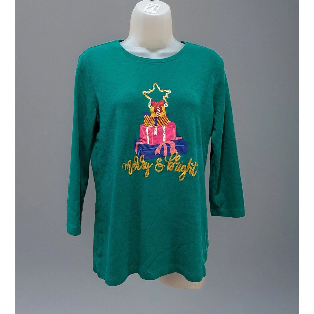 Kim Rogers Perfectly Soft Christmas 3/4 Sleeve Green Size S 3/4 Holiday Casual