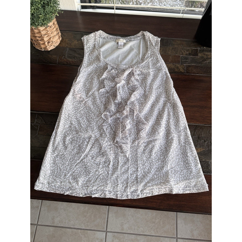Chicos Ruffled Tank Top Shell Cream Gray Women’s Size Large(2) Lined