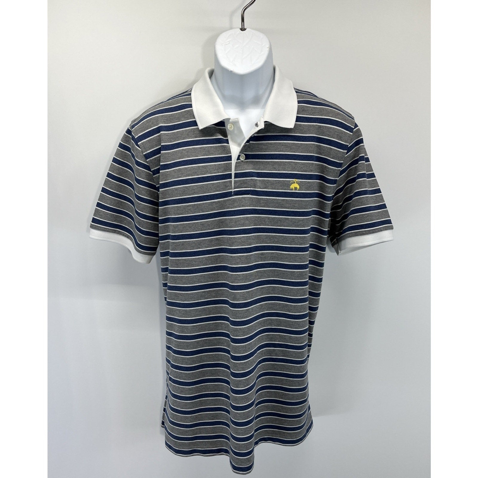 Brooks Brothers Polo Shirt Mens L Blue Striped Performance Original Fit Casual