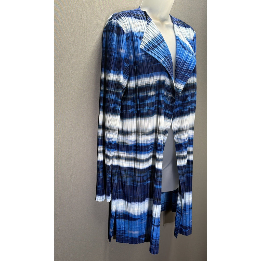 Chico’s Collection Ocean Stripe Jacket Women’s XL Crinkle Satin Open Front NWT