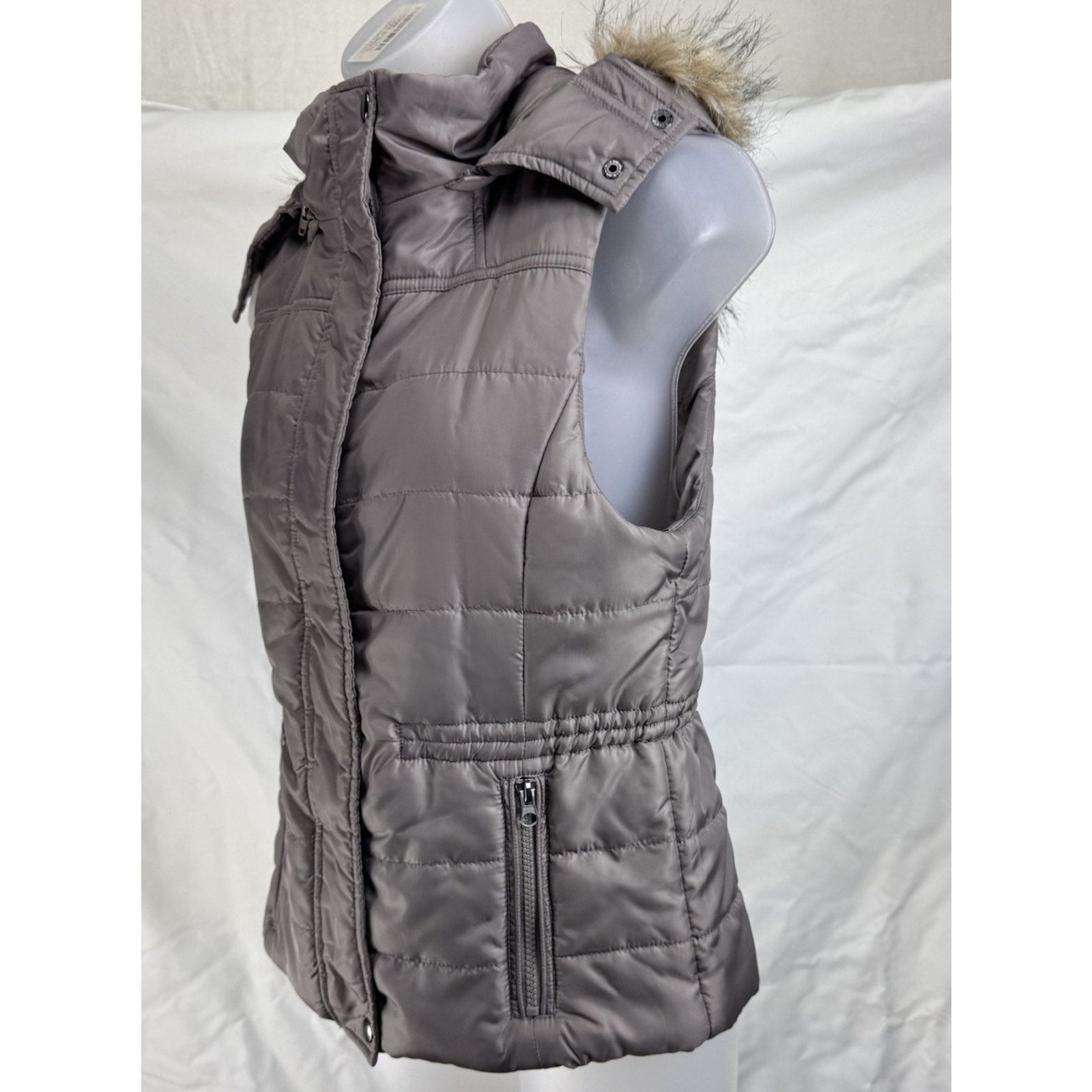 American Rag Cie Explorer Puffer Vest Faux Fur Hooded Brown Women's Size Medium