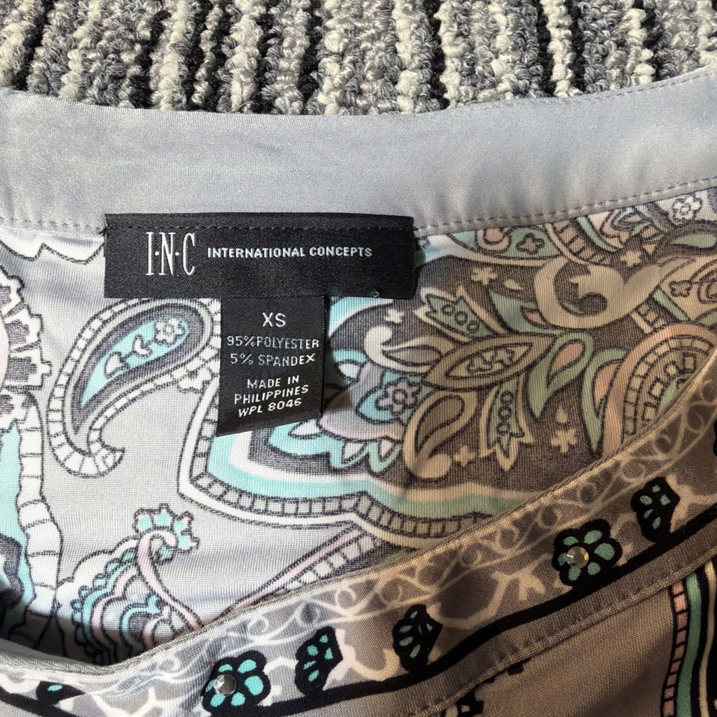 INC International Concepts Halter Sheath Dress XS Paisley Rhinestones Stretch