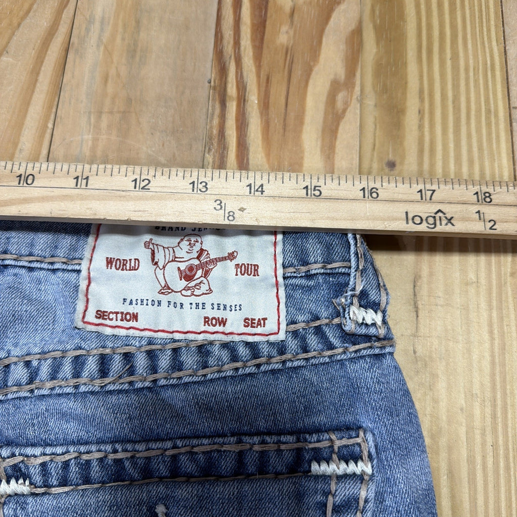 TRUE RELIGION MENS 30 RICKY STRAIGHT LEG FLAP POCKET THICK STITCH DENIM JEANS