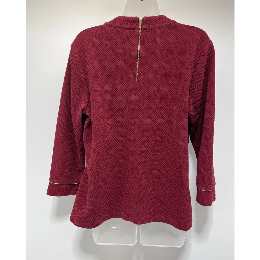 Women's Crown & Ivy Cranberry Red 3/4 Sleeve Split V-Neck Shirt Top