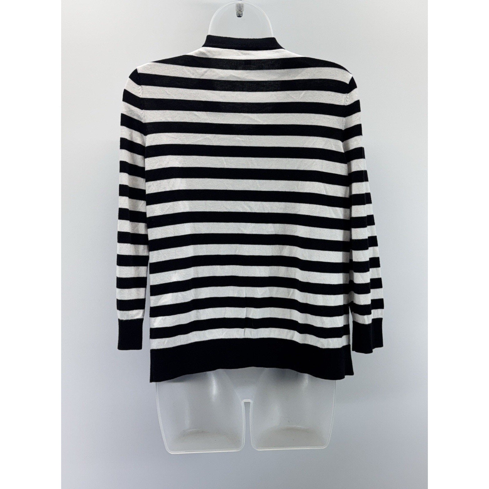 Talbots Classic Cardigan Sweater Black White Stripe Embroidered Beaded Women’s M