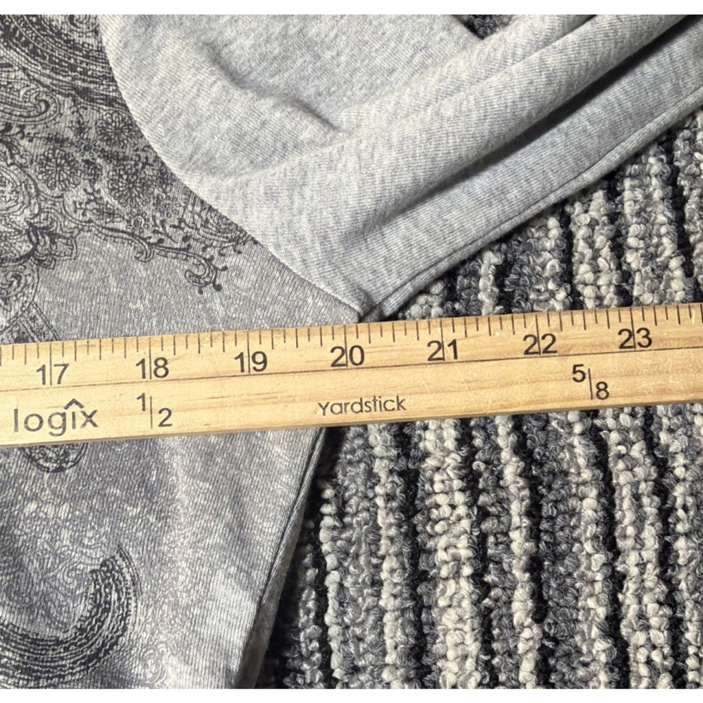 RXB Women's LS Pullover Top Gray w/Lace & Rhinestones Paisley Design Size L NWT