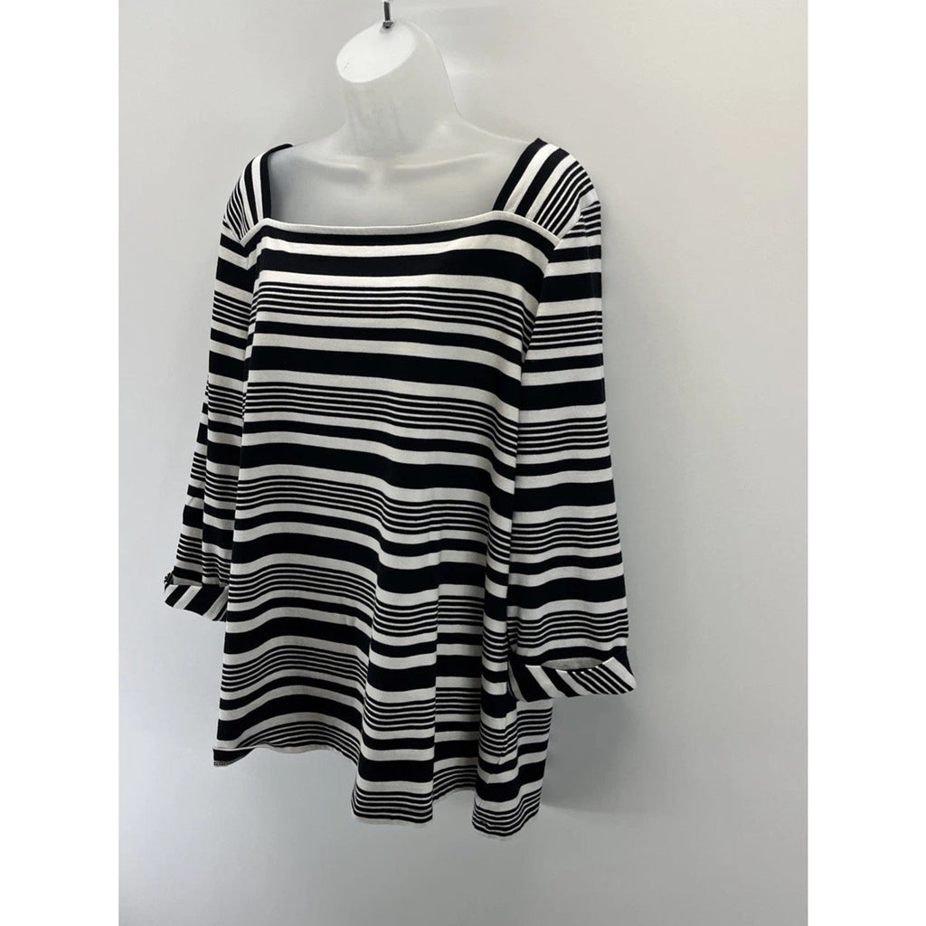 Talbots 2X Black and White Square Neck Knit Top