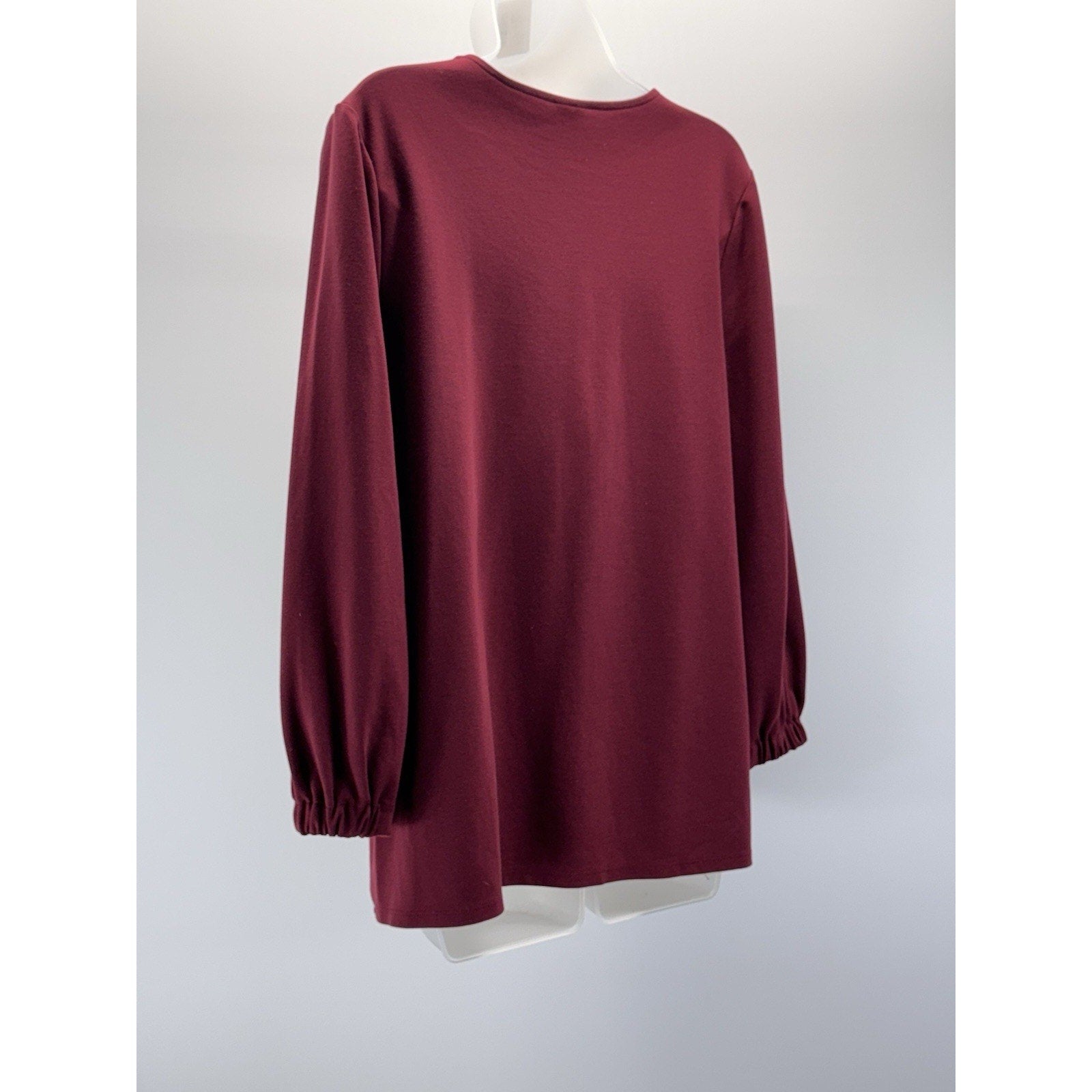Chicos Top Womens 1 US Medium Burgundy V Neck Tunic Long Sleeve Casual Ladies