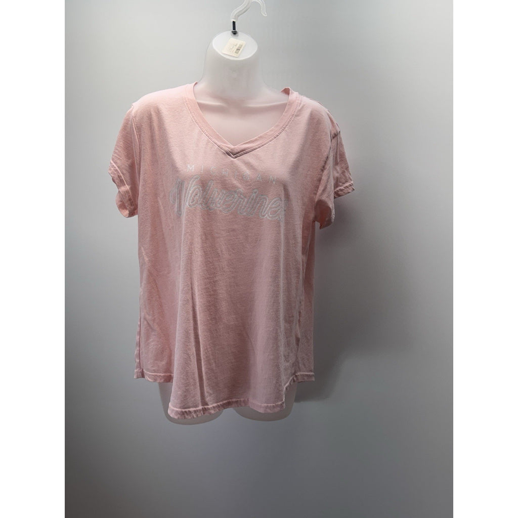 Michigan Wolverines Basic Hanes T-Shirt Womens Pink Large Cotton Blend