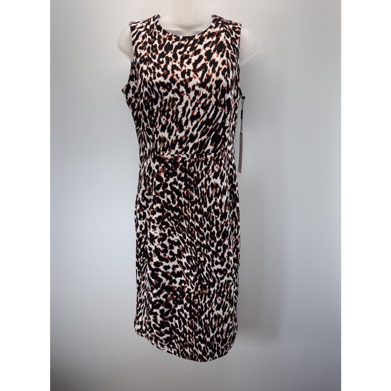 Calvin Klein Sleeveless Crew Neck Animal Print Scuba Sheath Dress Size 8