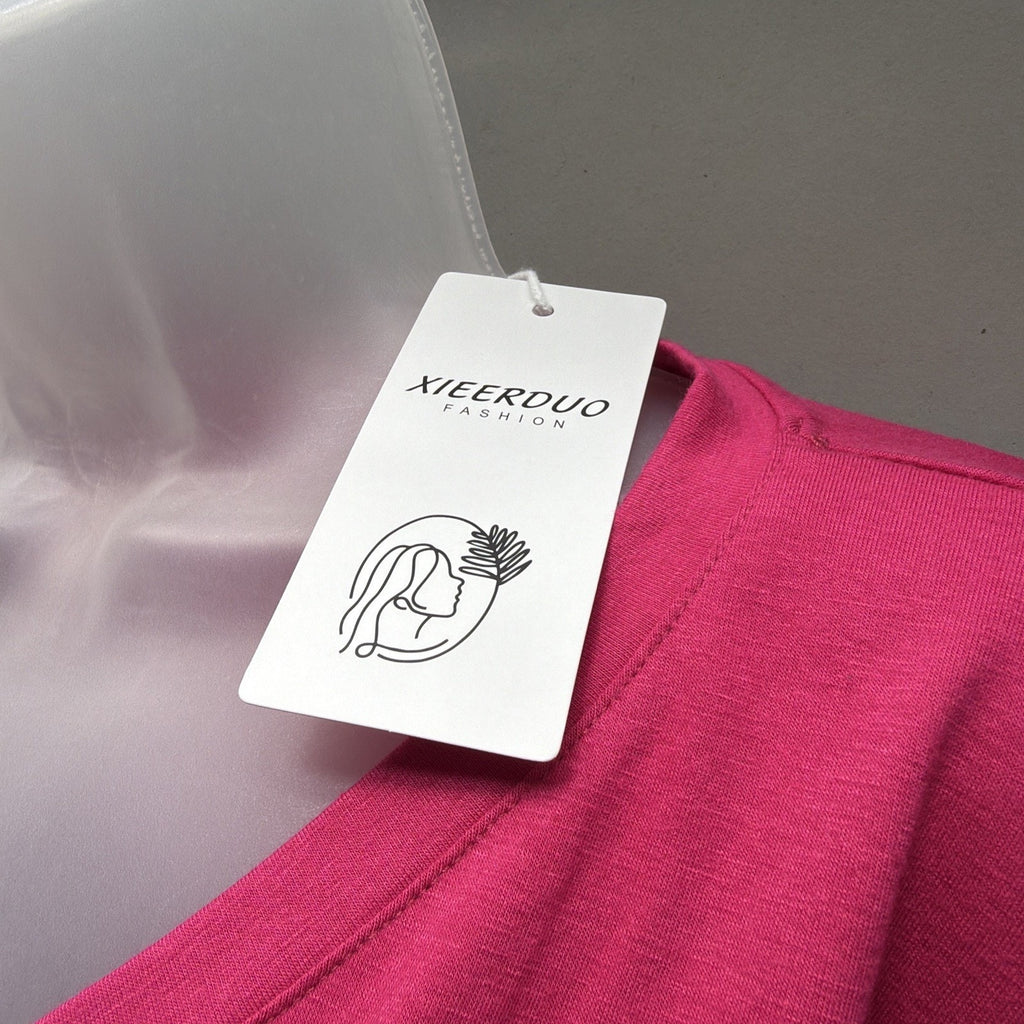 Xieerduo Pink Short Sleeve V Neck T Shirt Women’s Size Medium NWT
