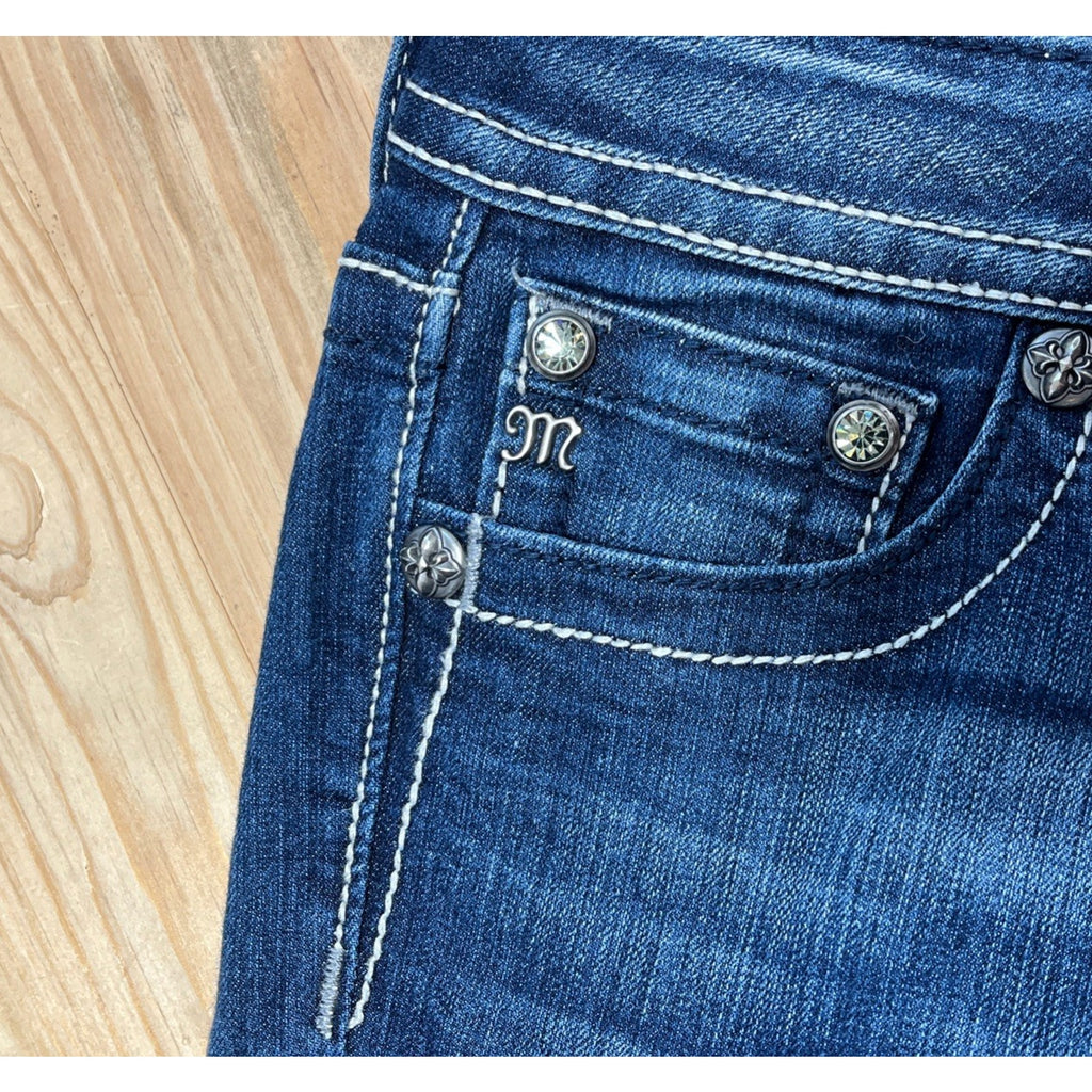 Miss Me Low Rise Boot Jeans Women 28 Blue Dark Wash Embellished Denim Bootcut