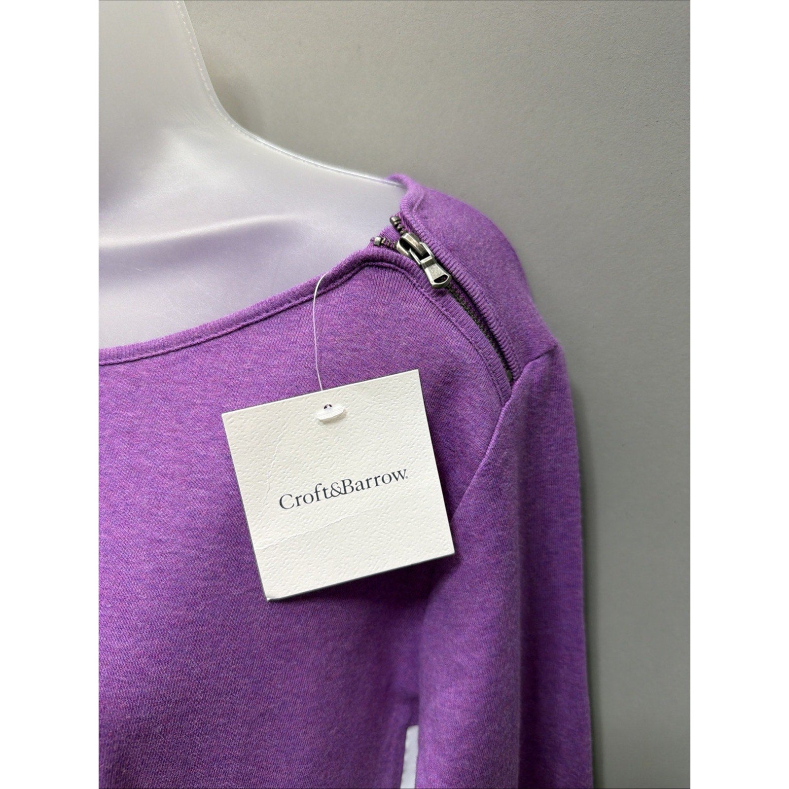 Croft Barrow Zip Shoulder Detail 3/4 Sleeve Top Woman's L Solid Purple New