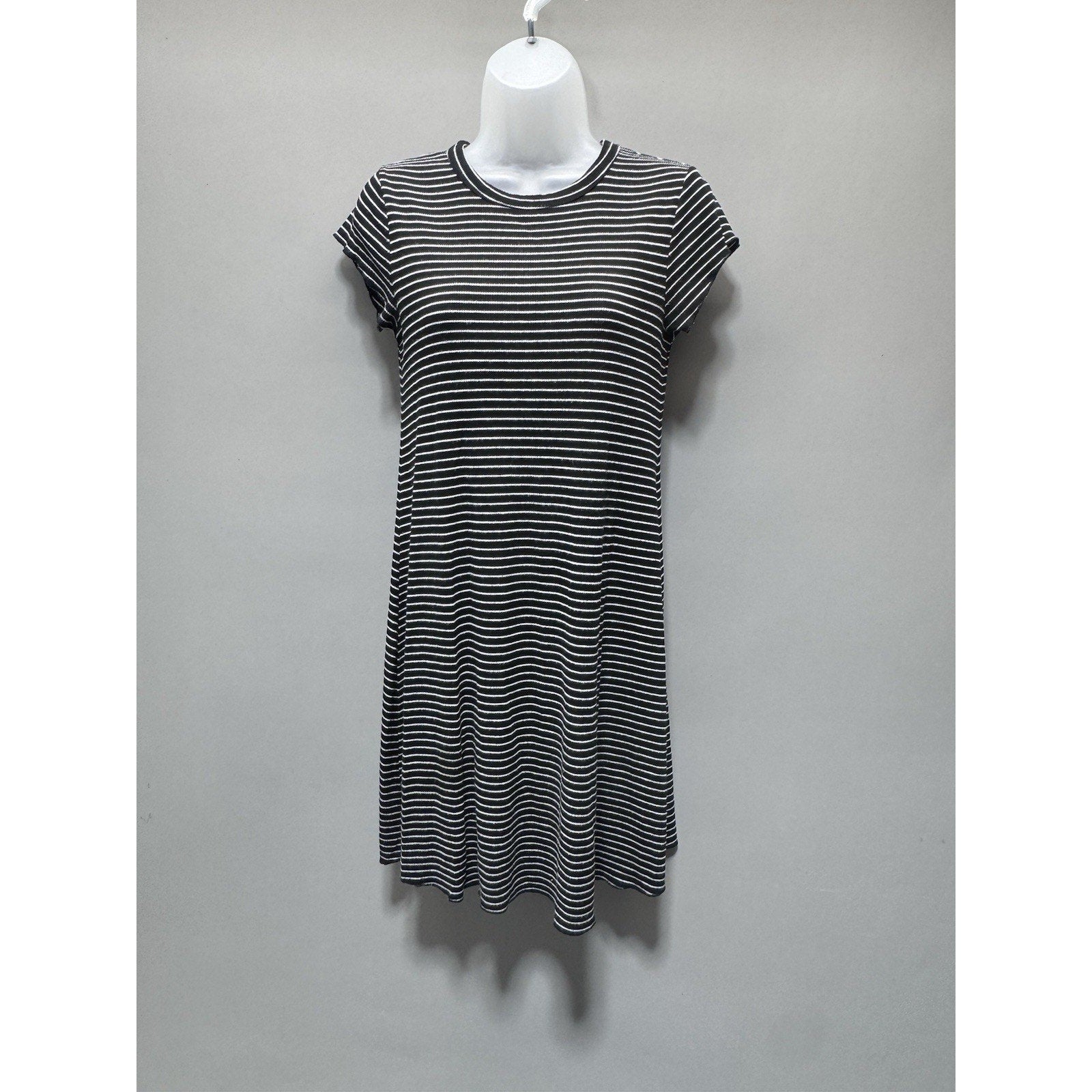 New Look Womens 8 Black White Striped T-Shirt Dress Short Sleeve Casual Stretch