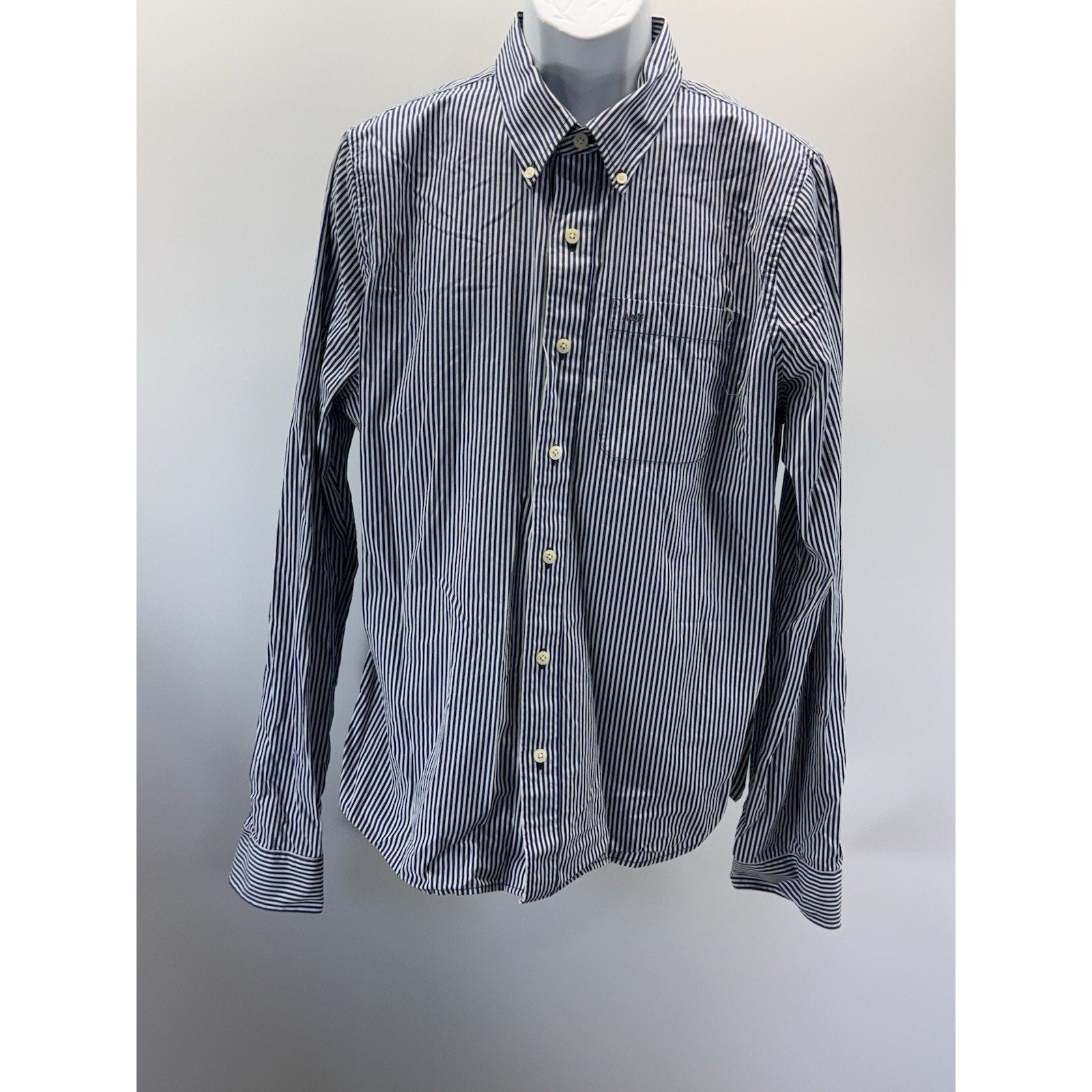 Abercrombie & Fitch Button Up Shirt Men’s White Blue Stripe Muscle Long Sleeve