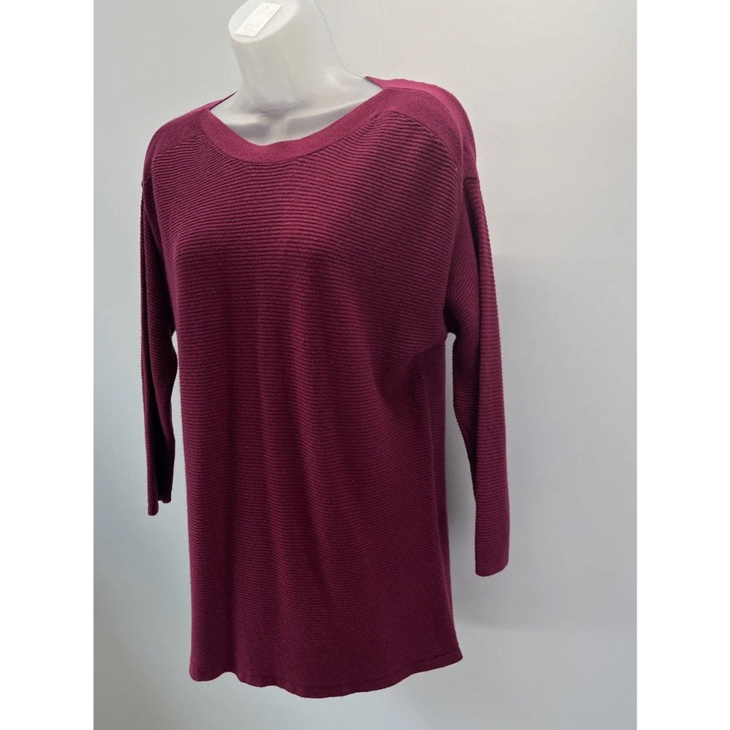 Chicos Burgundy Wine Textured Stripe 3/4 Sleeve Top Blouse Sz 1 M