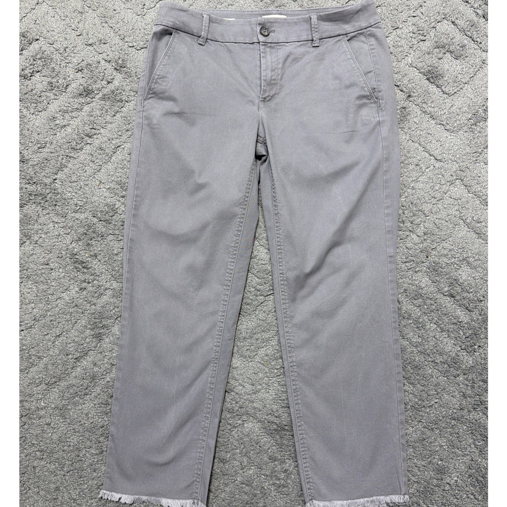 Loft Women's Mid Rise Girlfriend Chino Pants in Gray Raw Hem size 6 33x26