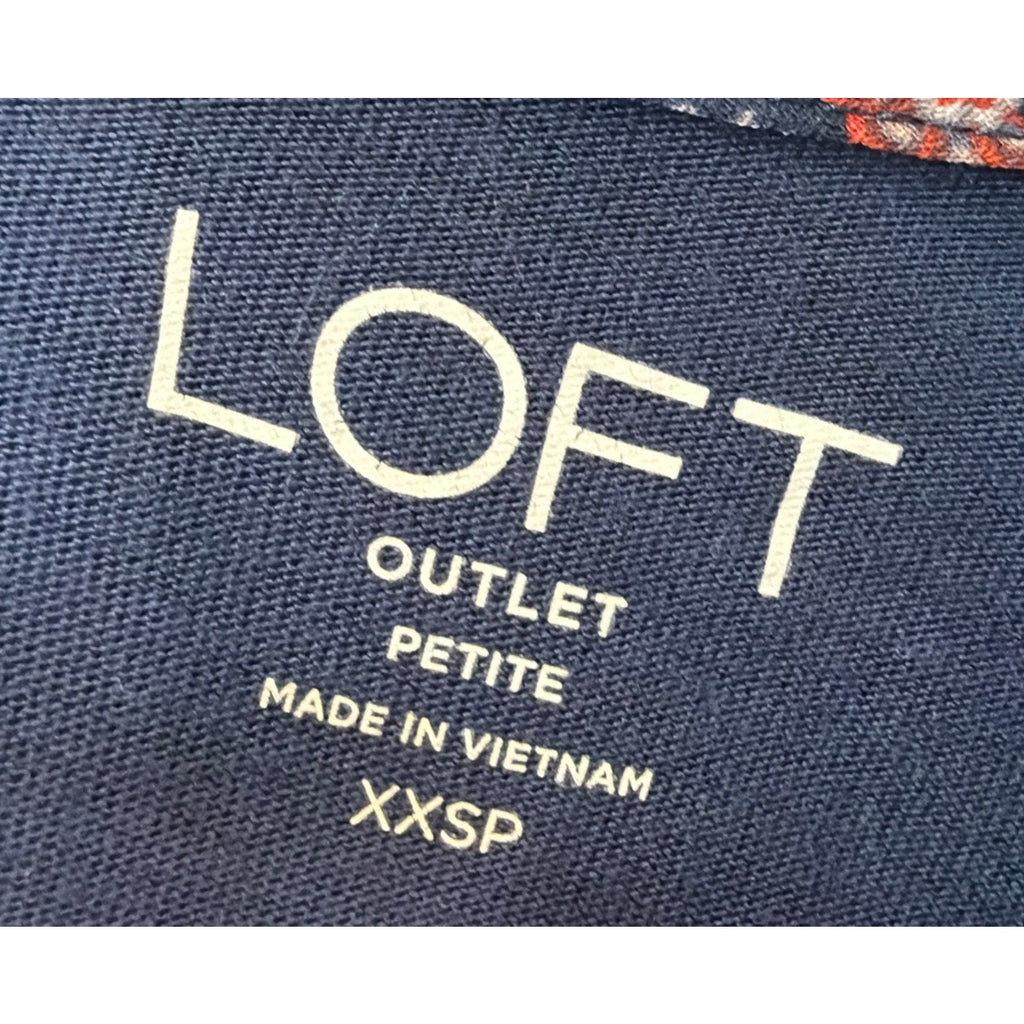 Loft Blouse Top Size XXS Pet Womans Navy Blue Brown Floral Print 3/4 Bell Sleeve
