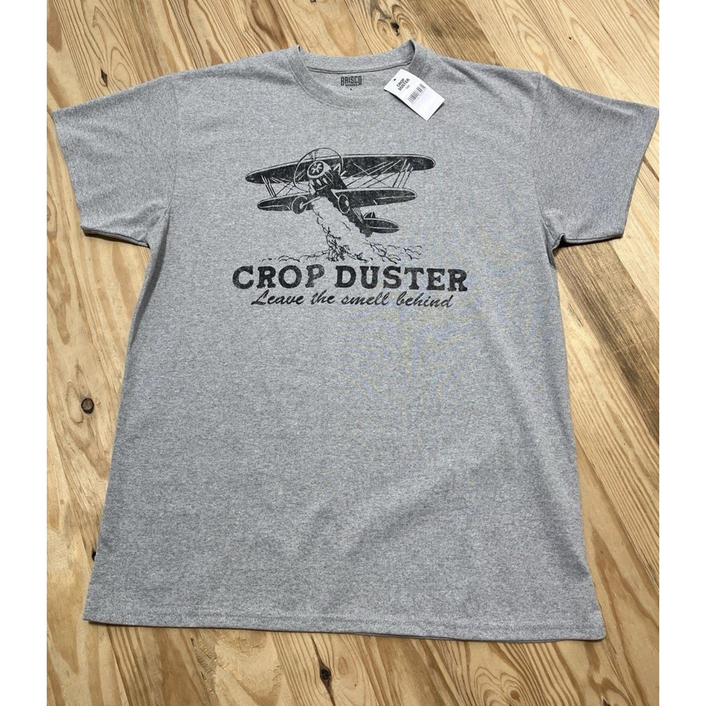 NWT Men's Lg Brisco Gray Crop Duster Leave The Smell Behind Graphic T Shirt