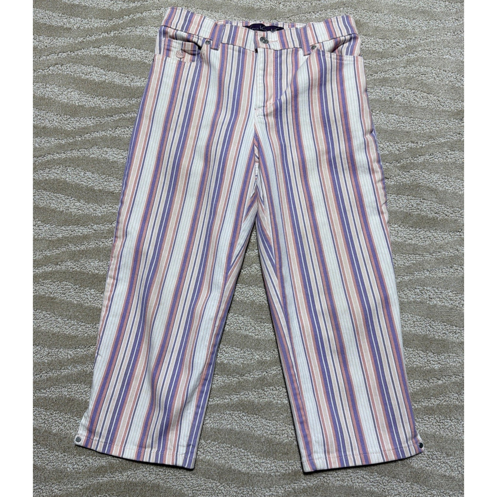 GLORIA VANDERBILT Amanda Capri SIZE 4 Ribbon Stripe Cropped Denim Pant 27x20