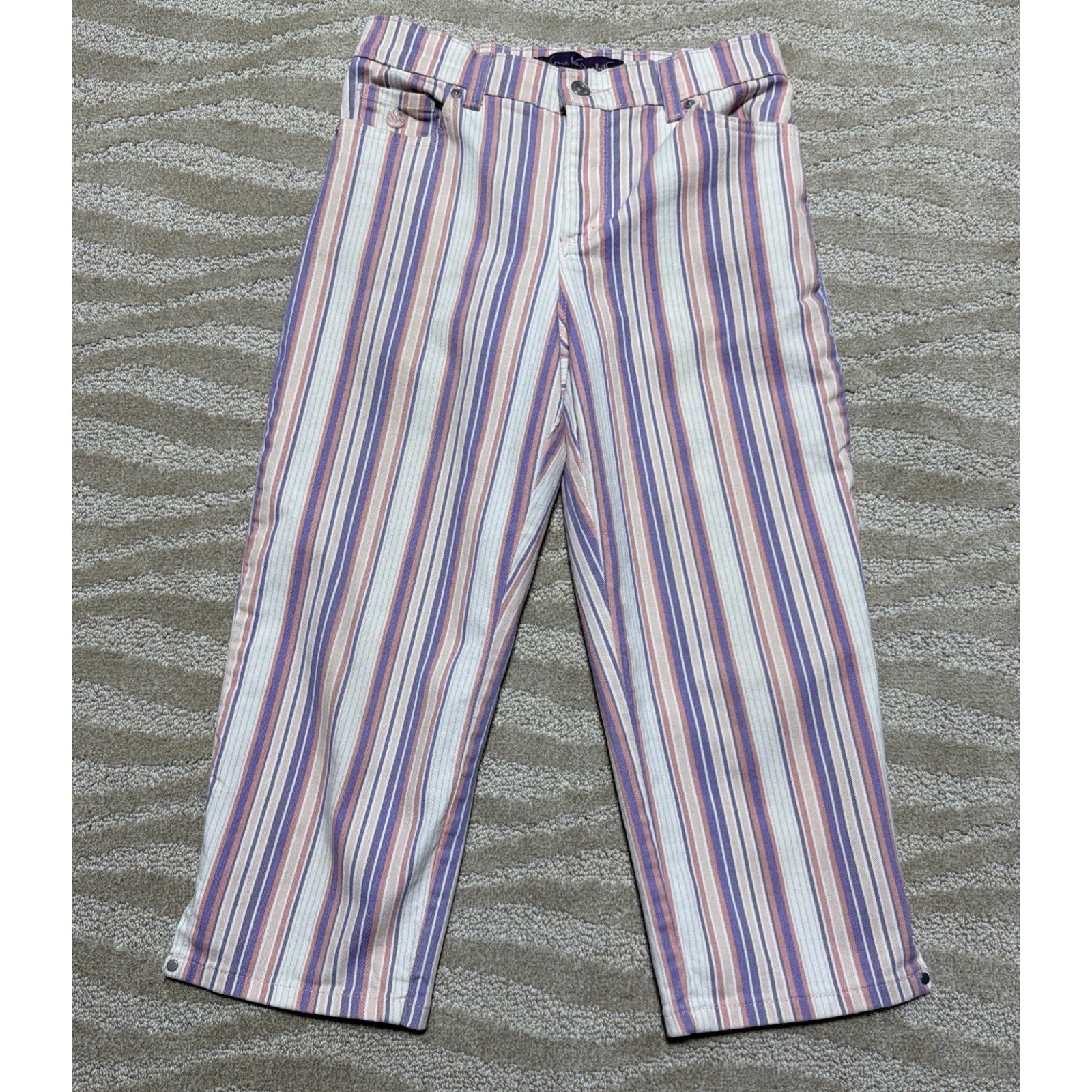 GLORIA VANDERBILT Amanda Capri SIZE 4 Ribbon Stripe Cropped Denim Pant 27x20